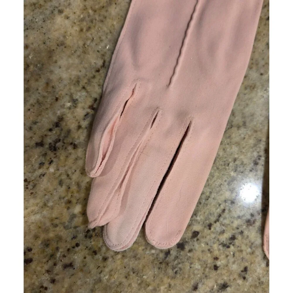 New! Vintage Women's Size L/XL Pink Stretch Formal Gloves Cuffed *Flaws*